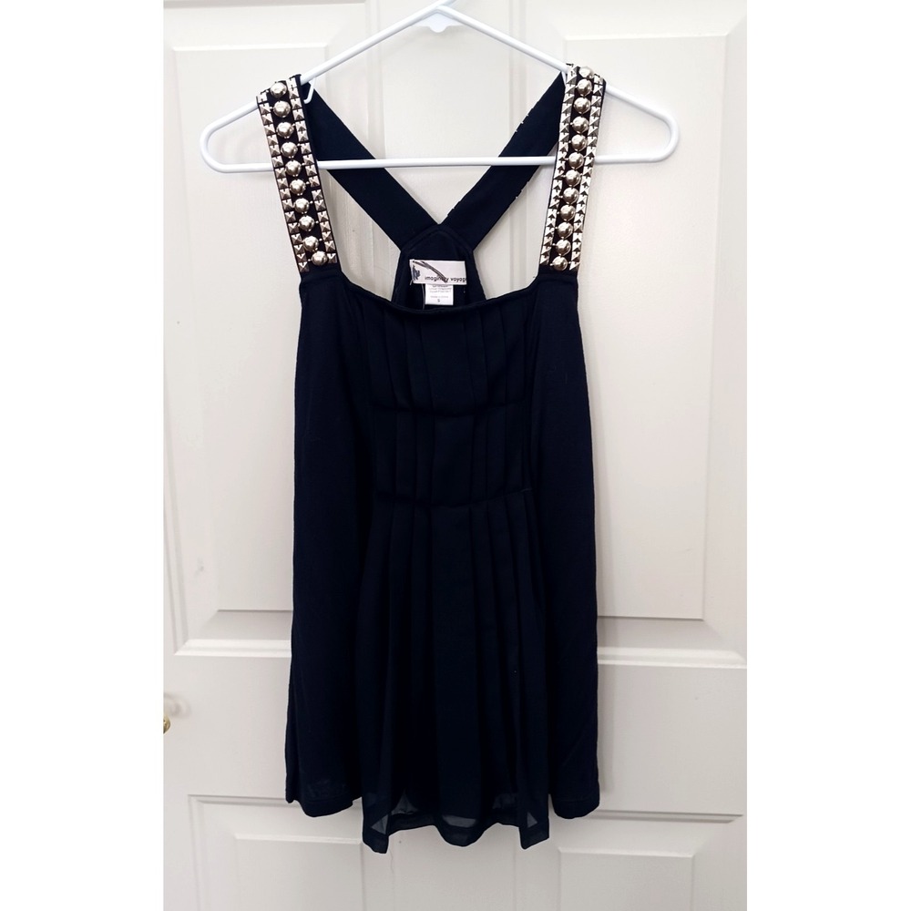 Y2K Imaginary Voyage Tank Top Navy Blue Silver‎ Bling Size Small